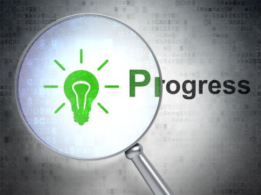 Business concept: Light Bulb and Progress with optical glass