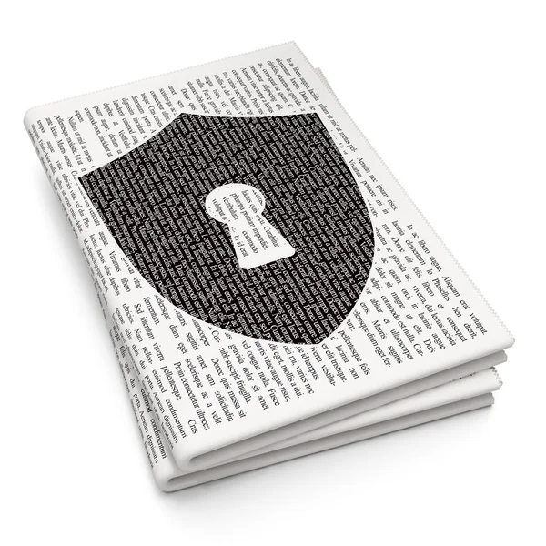 Privacy concept: Shield With Keyhole on Newspaper background — Zdjęcie stockowe