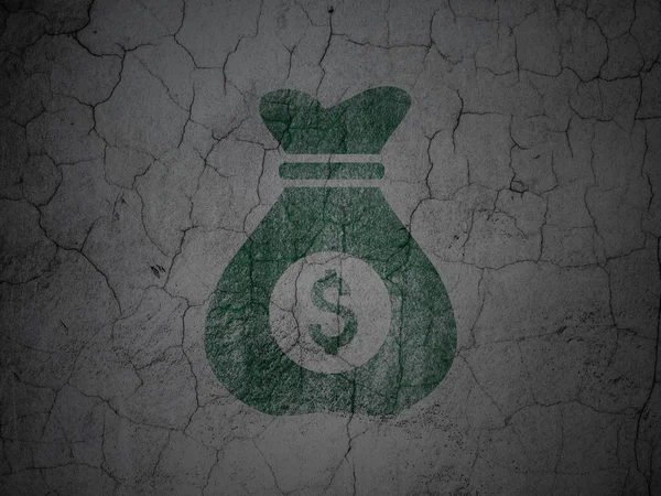 Business concept: Money Bag on grunge wall background — 图库照片