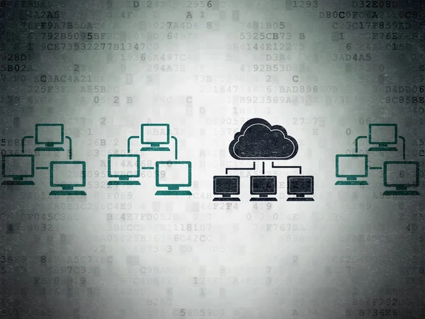 Koncepcja sieci w chmurze: chmura ikona sieci na tle papier Digital — Zdjęcie stockowe