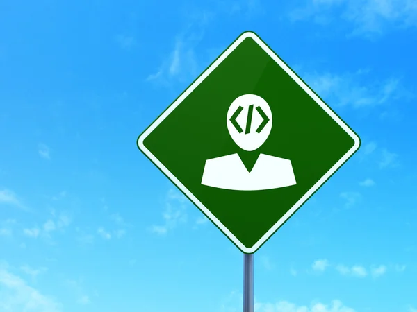 Programming concept: Programmer on road sign background — Stockfoto