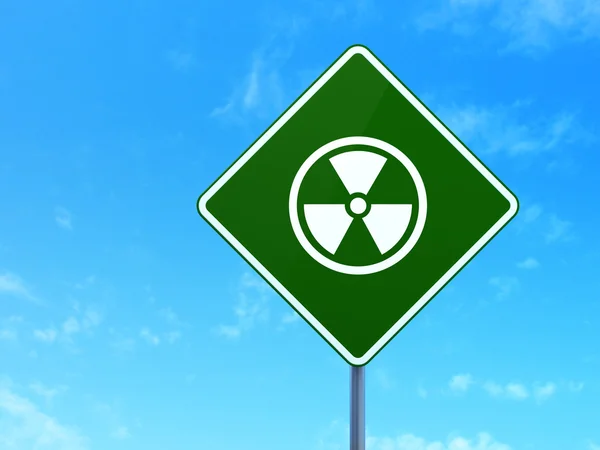 Science concept: Radiation on road sign background — Stok fotoğraf