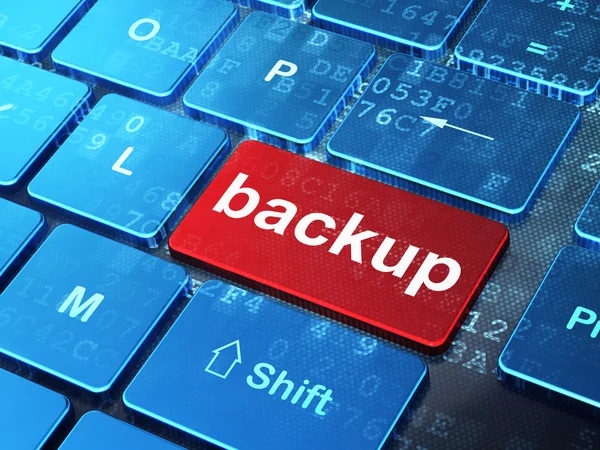 Conceito de software: Backup no fundo do teclado do computador — Fotografia de Stock