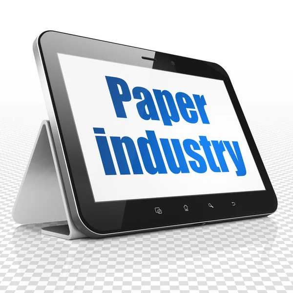 Herstellungskonzept: Tablet-Computer mit Papierindustrie — Stockfoto