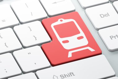 Seyahat kavramı: bilgisayar klavye arka plan trende