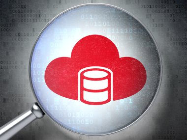 Programlama kavramı: veritabanı ile bulut ile dijital arka plan üzerinde optik cam