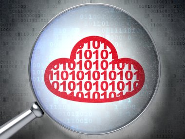 Bulut teknoloji kavramı: bulut ile kodu ile dijital arka plan üzerinde optik cam