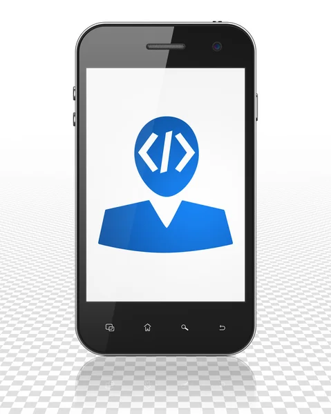 Database concept: Smartphone with Programmer on display — Stock Fotó