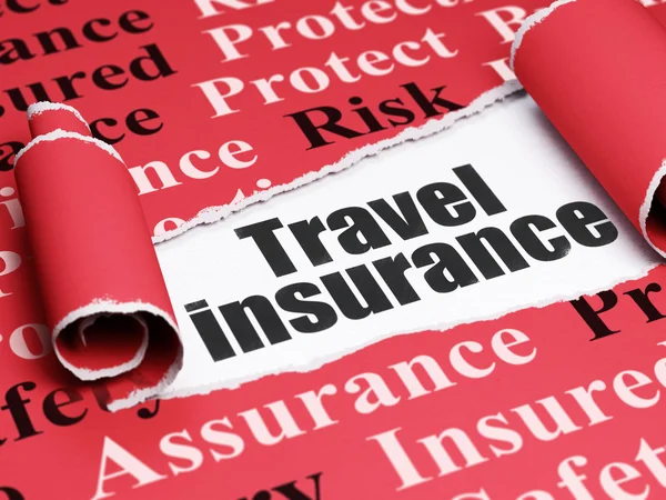 Concetto di assicurazione: testo nero Assicurazione di viaggio sotto il pezzo di carta strappata — Foto Stock