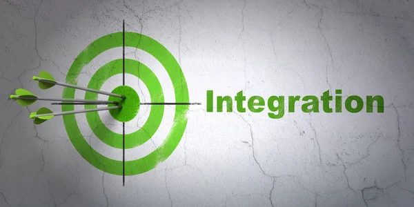 Business concept: target and Integration on wall background — Stock fotografie