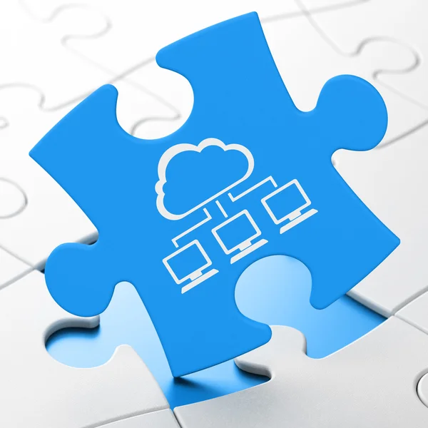 Concetto di tecnologia cloud: rete cloud su sfondo puzzle — Foto Stock