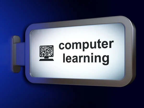 Studying concept: Computer Learning and Computer Pc on billboard background — 图库照片