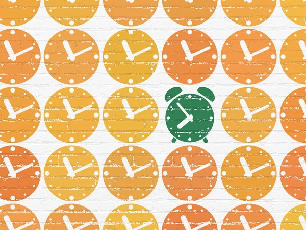 Tijd concept: alarm klokpictogram op muur achtergrond — Stockfoto