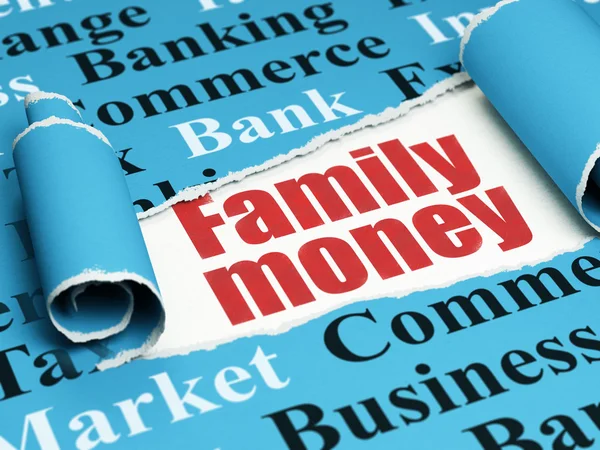 Concepto de moneda: texto rojo Family Money bajo el pedazo de papel roto —  Fotos de Stock