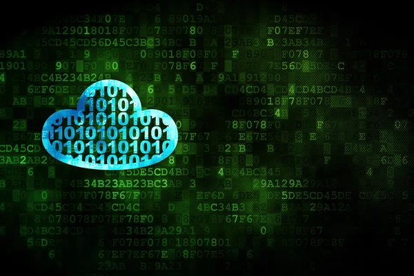 Concepto de computación en nube: nube con código sobre fondo digital — Foto de Stock