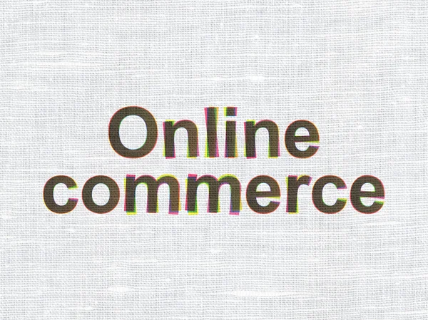 Concepto de negocio: Comercio en línea sobre fondo de textura de tela —  Fotos de Stock