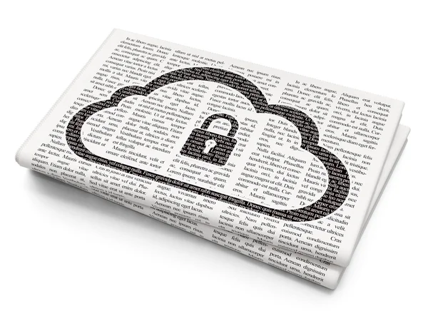 Cloud computing concept: Cloud With Padlock on Newspaper background — 图库照片