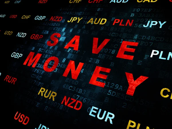 Valuta concept: geld besparen op digitale achtergrond — Stockfoto