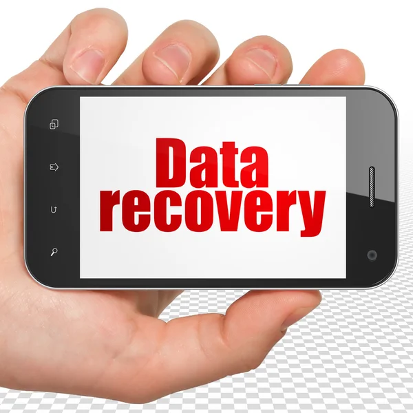 Information concept: Hand Holding Smartphone with Data Recovery on display — Stock Photo, Image