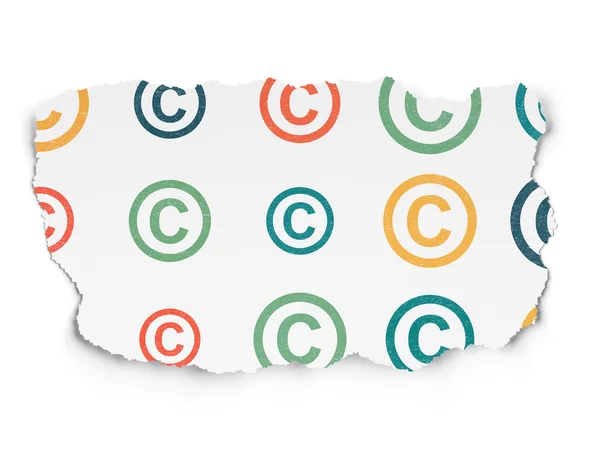 Concetto di legge: icone di copyright su sfondo carta strappata — Foto Stock