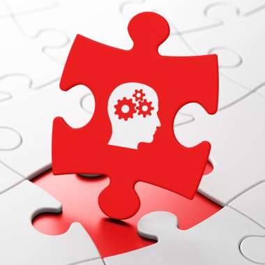 Advertising concept: Head With Gears on puzzle background