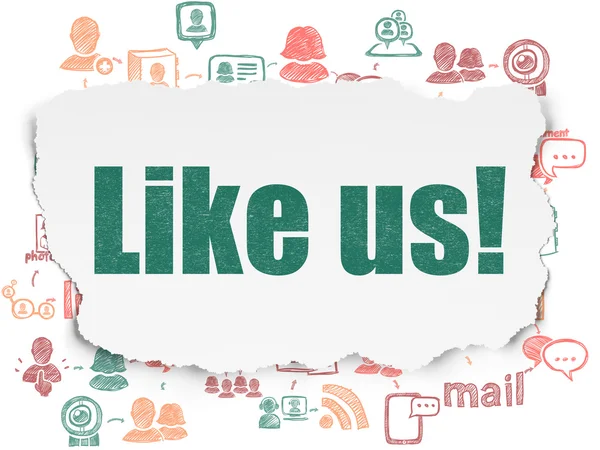 Social network concept: Like us on Torn Paper background — Stok fotoğraf
