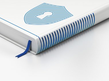 Security concept: closed book, Shield With Keyhole on white background