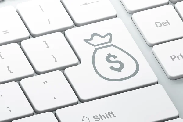 Currency concept: Money Bag on computer keyboard background — Stock Photo, Image