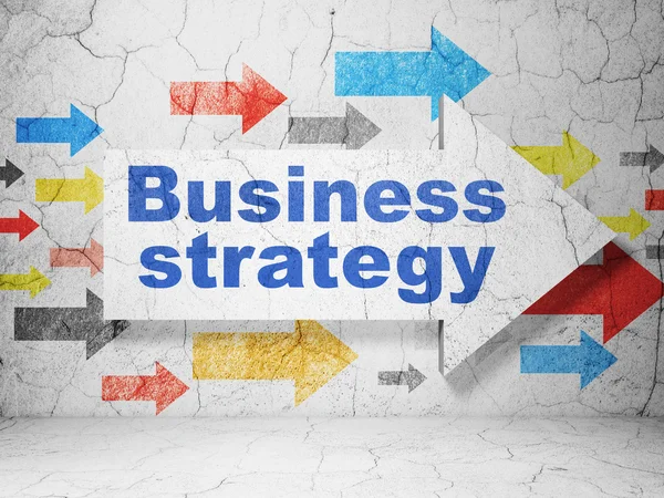 Business concept: arrow with Business Strategy on grunge wall background — Zdjęcie stockowe