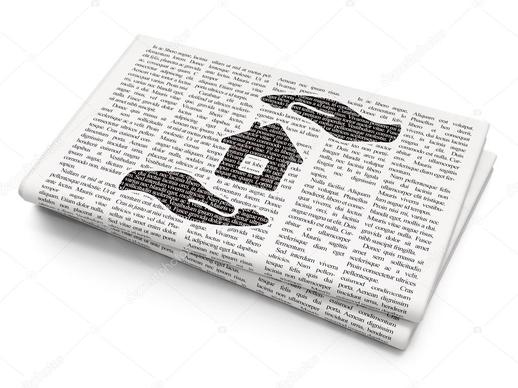 Insurance concept: House And Palm on Newspaper background
