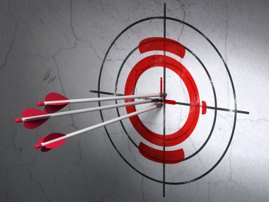 Time concept: arrows in Watch target on wall background