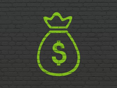 Para kavramı: para çantasını duvar arka plan üzerinde