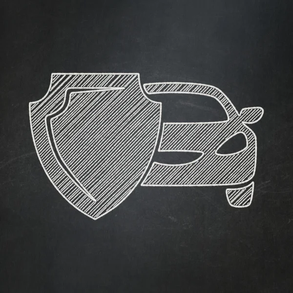 Insurance concept: Car And Shield on chalkboard background — 图库照片