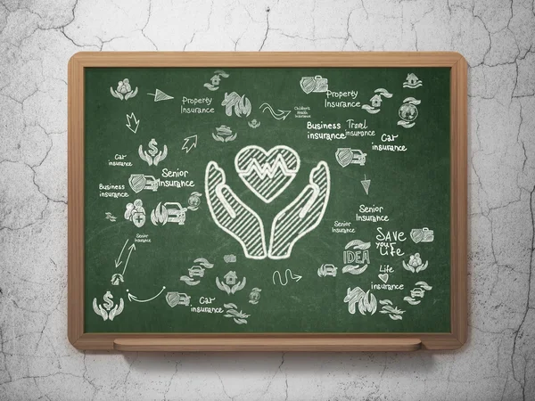 Insurance concept: Heart And Palm on School Board background — Stock Photo, Image