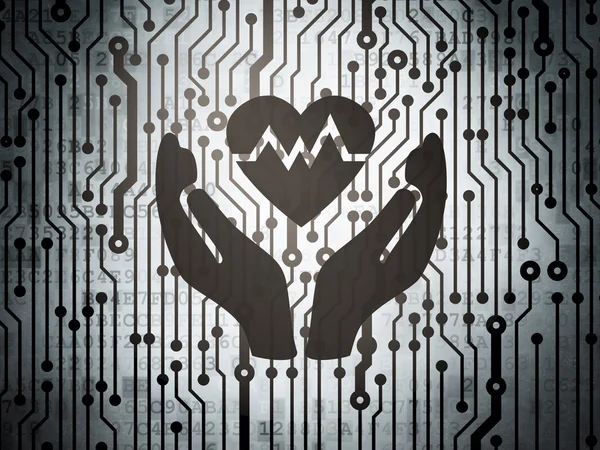 Insurance concept: circuit board with Heart And Palm — Zdjęcie stockowe