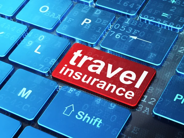 Concetto di assicurazione: assicurazione di viaggio su sfondo tastiera del computer — Foto Stock