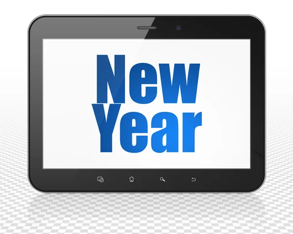 Conceito de férias: Tablet PC Computador com Ano Novo em exibição — Fotografia de Stock