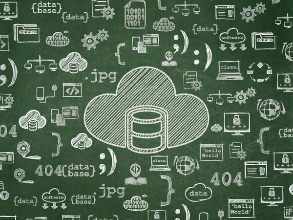Концепция программного обеспечения: База данных с облаком на фоне школьного совета — стоковое фото