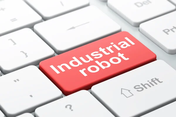Manufacuring 개념: 컴퓨터 키보드 배경에 산업용 로봇 — 스톡 사진