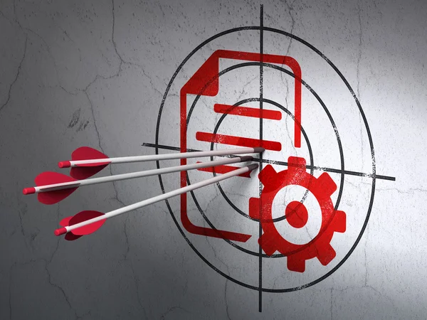 Programming concept: arrows in Gear target on wall background — Stok fotoğraf