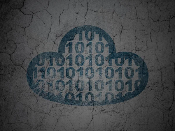 Концепция облачных вычислений: Облако с кодом на фоне стен гранжа — стоковое фото