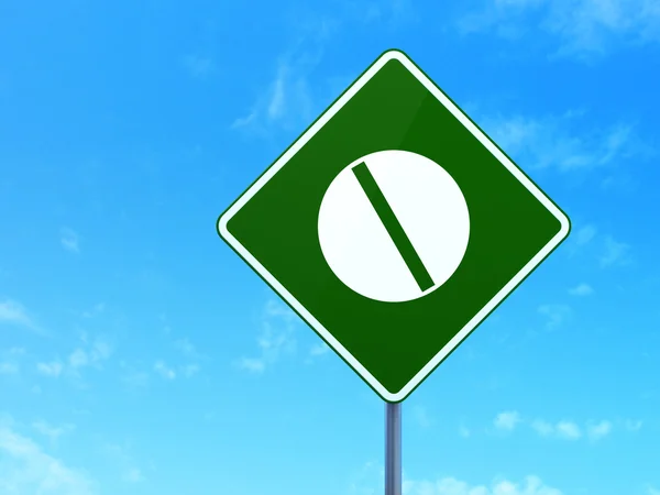 Healthcare concept: Pill on road sign background — Stok fotoğraf