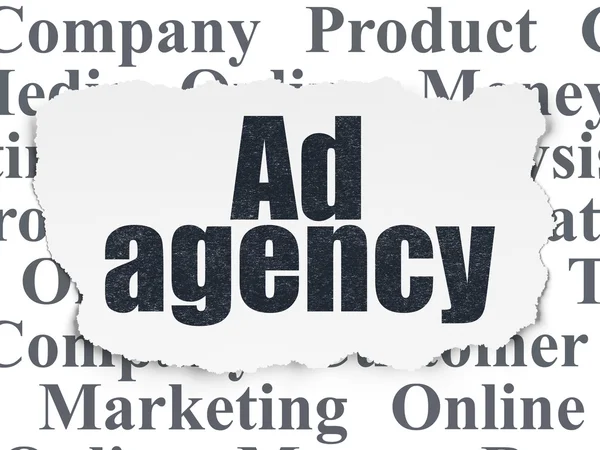 Concepto de comercialización: Agencia de anuncios sobre antecedentes de papel desgarrado — Foto de Stock