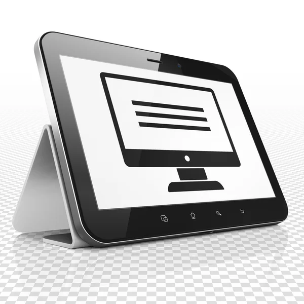 Web ontwikkelingsconcept: Tablet PC met Monitor op display — Stockfoto
