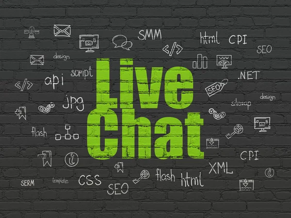 Concept de développement Web : Live Chat sur fond de mur — Photo