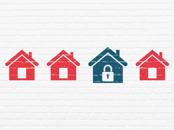 Protection concept: home icon on wall background — Stock Photo, Image