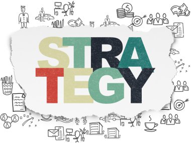 Ekonomi kavramı: strateji yırtılmış kağıt arka plan üzerinde