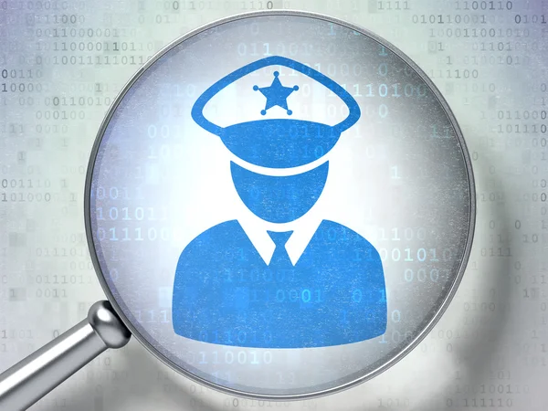 Концепція конфіденційності: поліція з оптичним склом на цифровому фоні — стокове фото