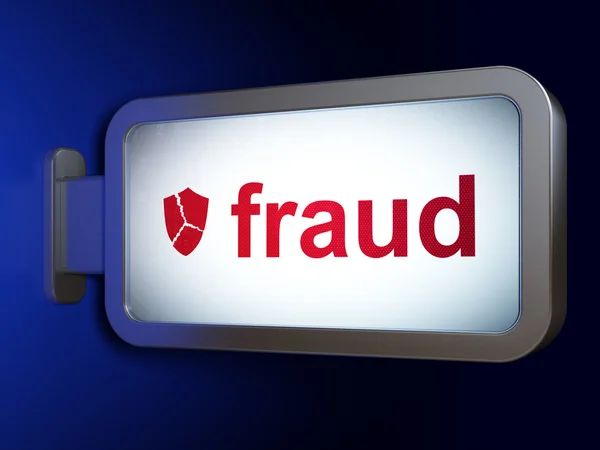 Protection concept: Fraud and Broken Shield on billboard background — Stok fotoğraf