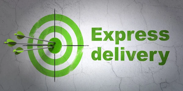 Business concept: target and Express Delivery on wall background — Zdjęcie stockowe